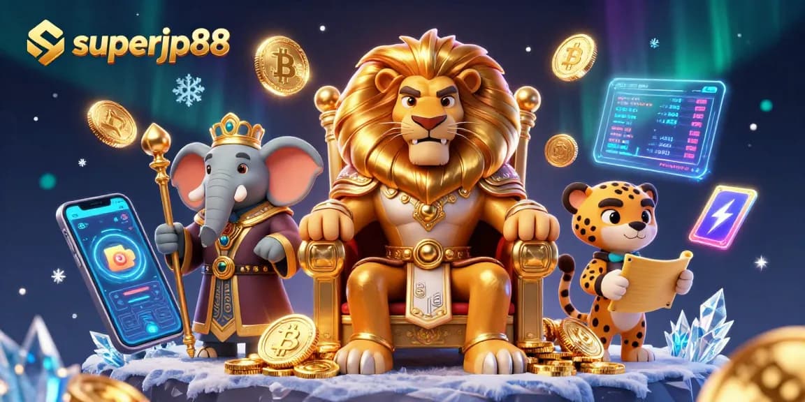 Experience the thrills of superjp88 with a vibrant 3D casino scene blending wildlife and gaming excitement.