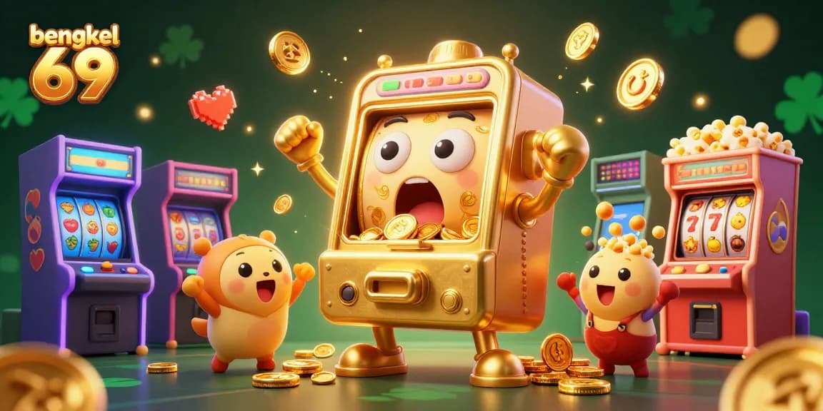 Experience a thrilling jackpot at bengkel 69 with a golden slot machine celebrating its win!