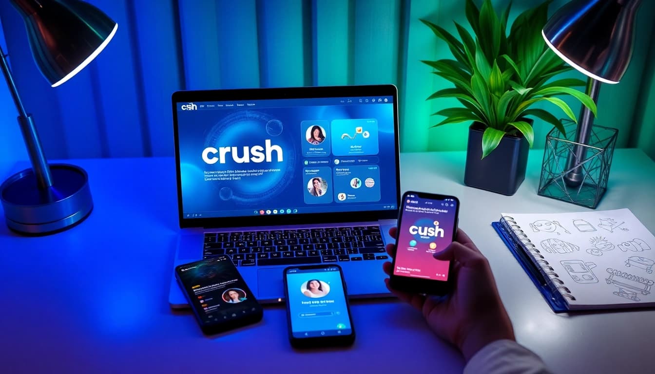 Crush AI app showcased on a modern workspace, symbolizing innovative companionship.