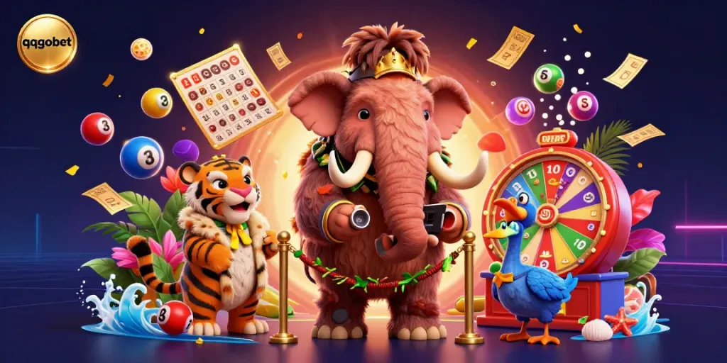 Experience the thrilling world of qqgobet with a vibrant casino scene featuring engaging characters and dynamic lotto elements.