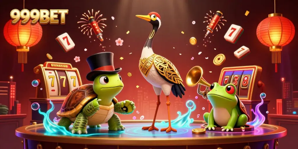 Celebrate your win at 999BET with an engaging casino night illustration featuring dynamic characters and gaming elements.