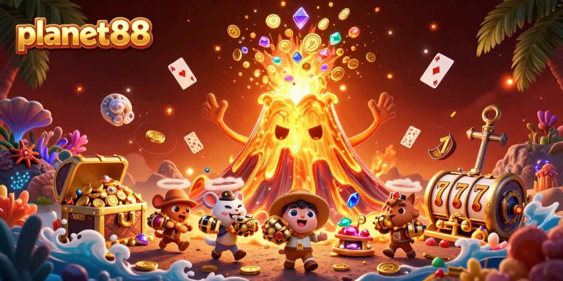 Join the excitement at planet88 with a dynamic slot game scene filled with treasures and vibrant colors.