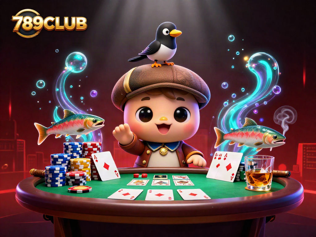 Engage in thrilling gameplay with 789CLUB’s playful 3D Nessie scene featuring poker elements.