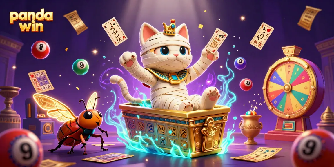 Engage with panda win in a vibrant 3D casino scene filled with lottery elements.