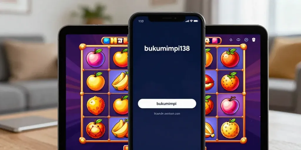 Antarmuka aplikasi bukumimpi138 pada smartphone dalam suasana permainan yang ceria.