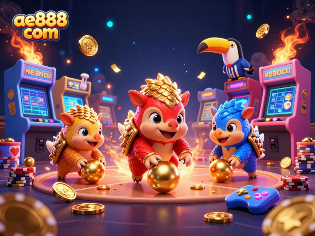 Join rival pangolins in ae888 com bowling through poker chips in a vibrant casino scene.