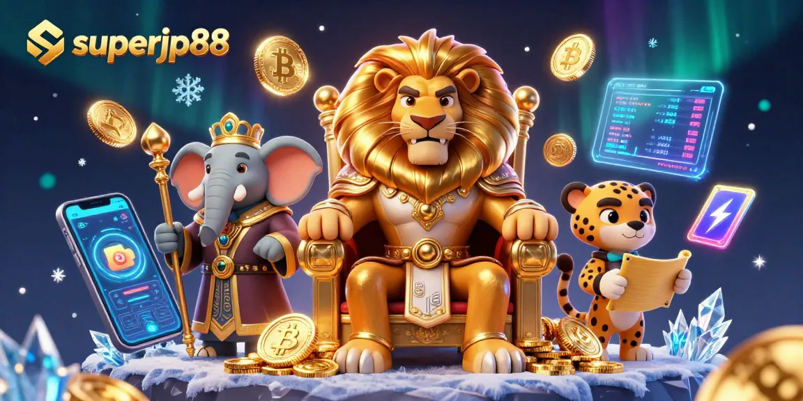 Experience the thrills of superjp88 with a vibrant 3D casino scene blending wildlife and gaming excitement.
