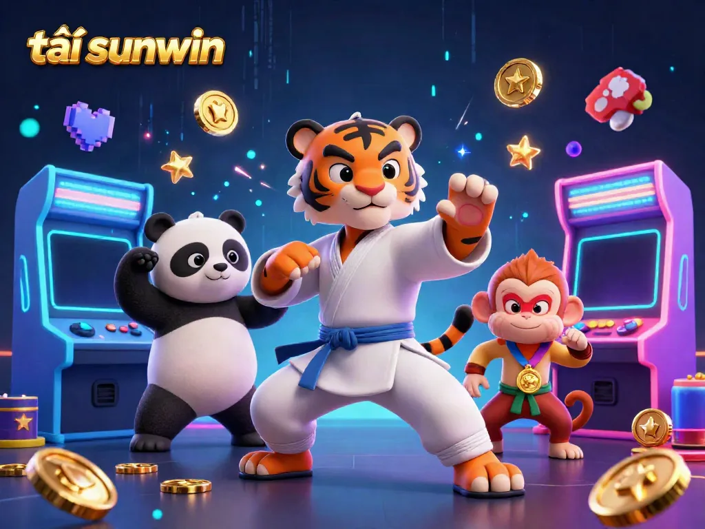 Engage with the excitement of tải sunwin through this vibrant casino-themed illustration featuring playful characters and gaming elements.