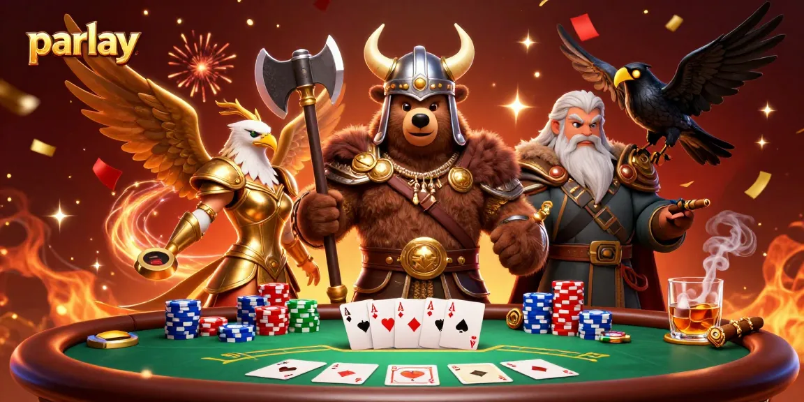 Taruh parlay di meja poker berwarna hijau dengan karakter Viking dan elang Valkyrie.
