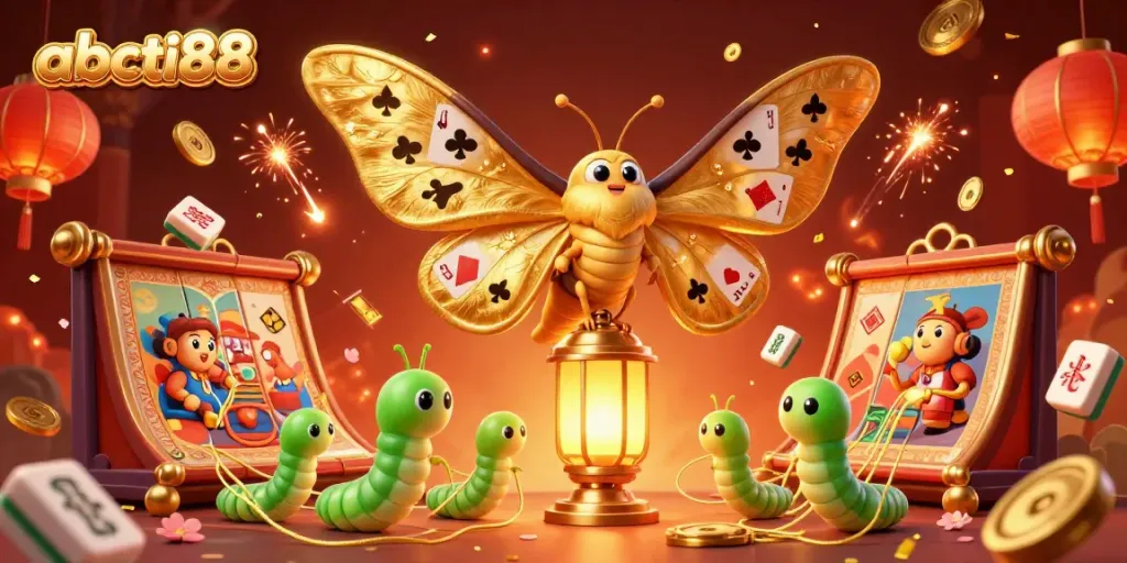 Engage with the vibrant world of abcti88, showcasing a lively casino scene filled with gold and card motifs.