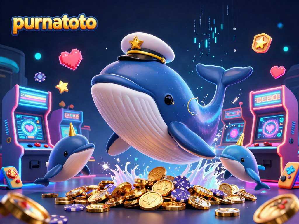 Purnatoto menghadirkan suasana kasino dengan paus 3D berkapten dan delfin bermain kartu.