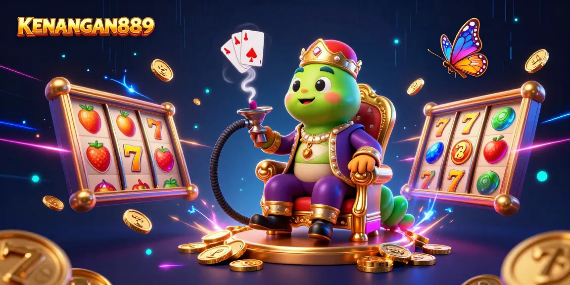 Engage with KENANGAN889's vibrant slots universe as the caterpillar master exhales poker symbols amid rich golden elements.