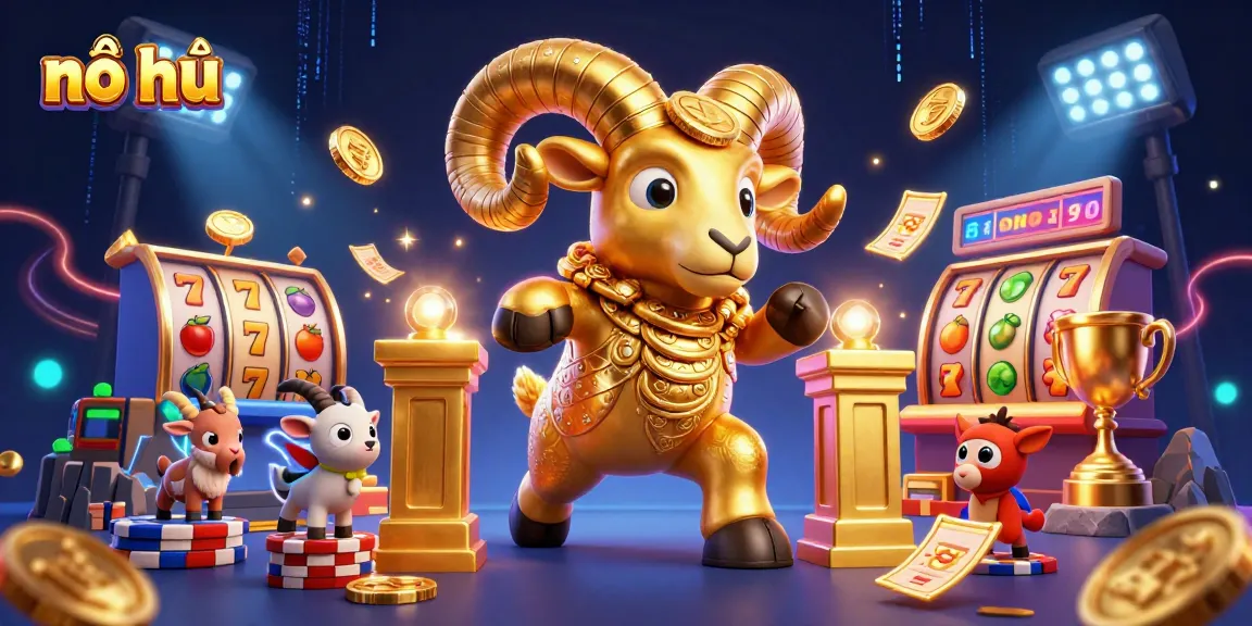 Experience nổ hũ excitement with vibrant golden ram and lavish slot elements amidst dynamic casino action.