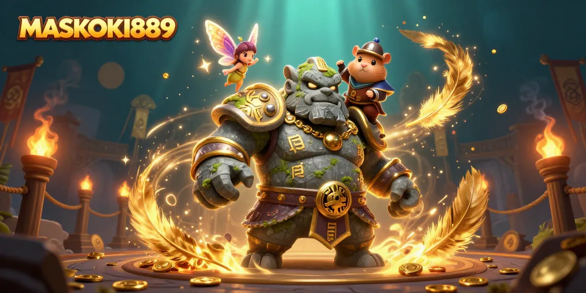 Experience thrilling gameplay with MASKOKI889, showcasing a magical scene filled with casino elements and fantasy.