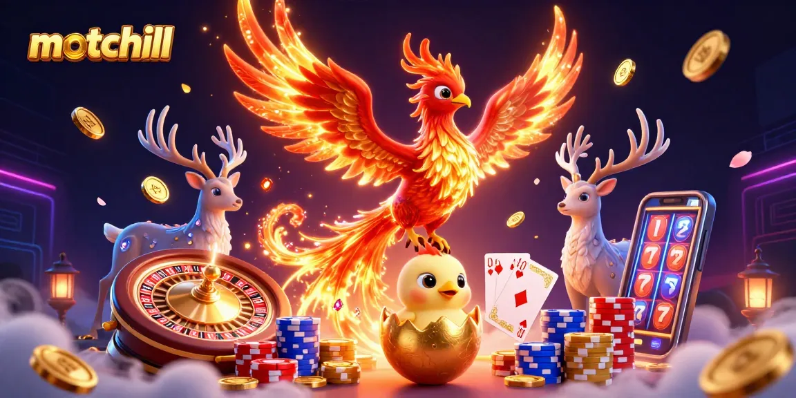Play engaging casino games with motchill's stunning graphics showcasing dynamic characters and shimmering coins.