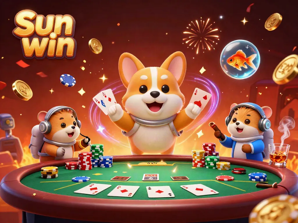 Experience high-stakes action with Sun win in a dynamic 3D casino scene featuring playful characters.