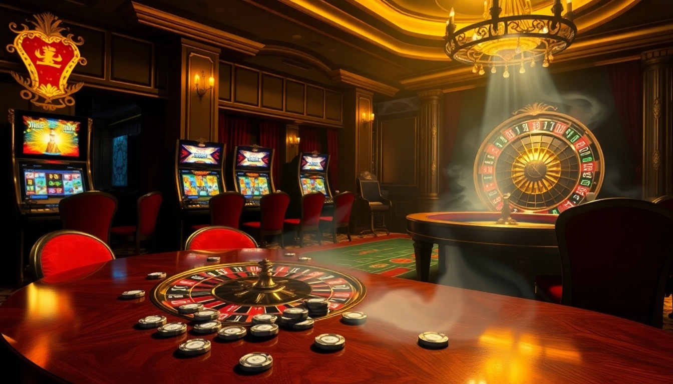 Kể truyện ma enriches captivating casino vibes with a storyteller amidst glowing roulette wheels and elegant slot machines.