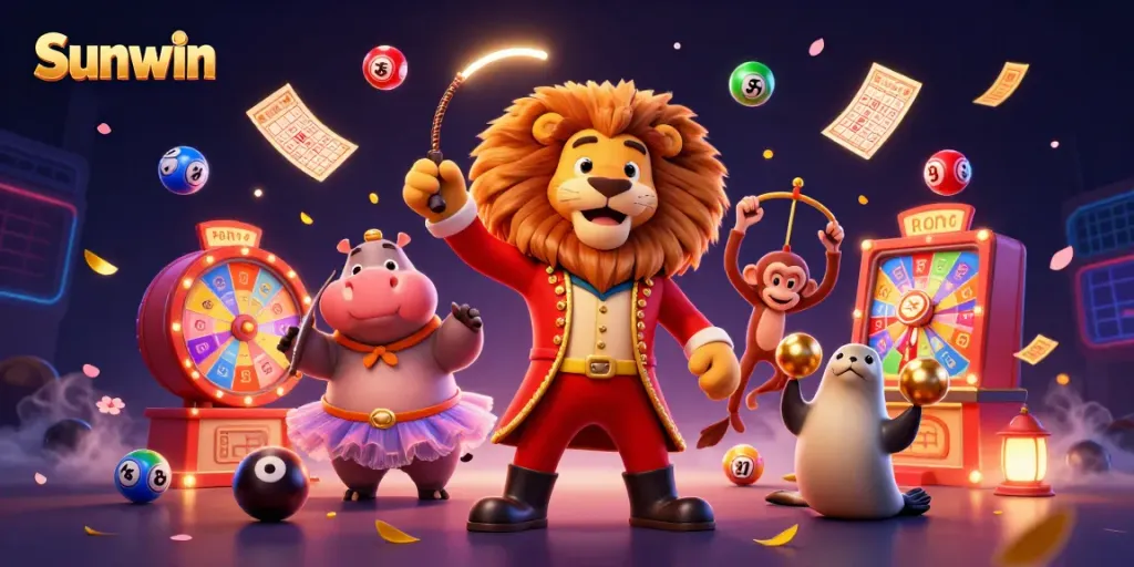 Engage in vibrant lottery action at Sunwin with colorful elements and dynamic characters.