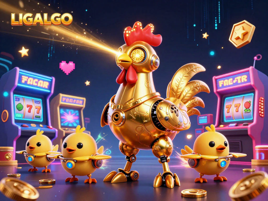 LIGALGO engages players with dynamic slot machine action illustrated in a 3D cartoon scene.