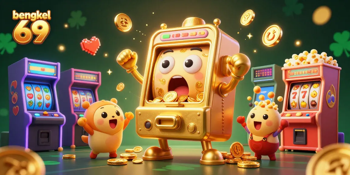 Experience a thrilling jackpot at bengkel 69 with a golden slot machine celebrating its win!