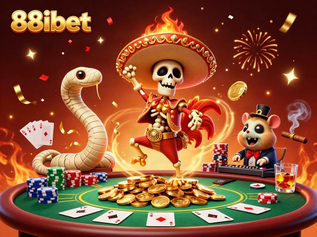 Experience vibrant casino excitement with 88ibet's dynamic victory scene featuring colorful characters.