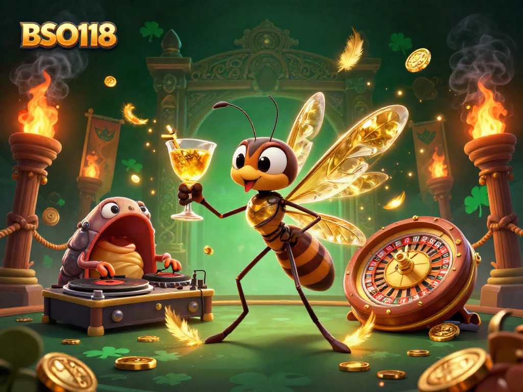Experience BSO118 with a lively 3D casino illustration featuring unique characters and dynamic elements.