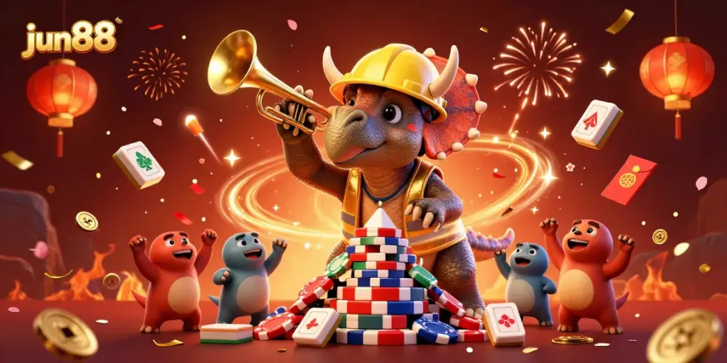Engage with jun88's exciting casino adventures through a 3D animated celebration, featuring dynamic characters.