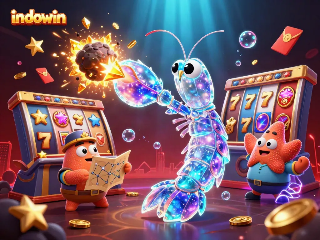 Isi ulang permainan di indowin dengan ilustrasi 3D menarik yang memperlihatkan karakter dan simbol jackpot