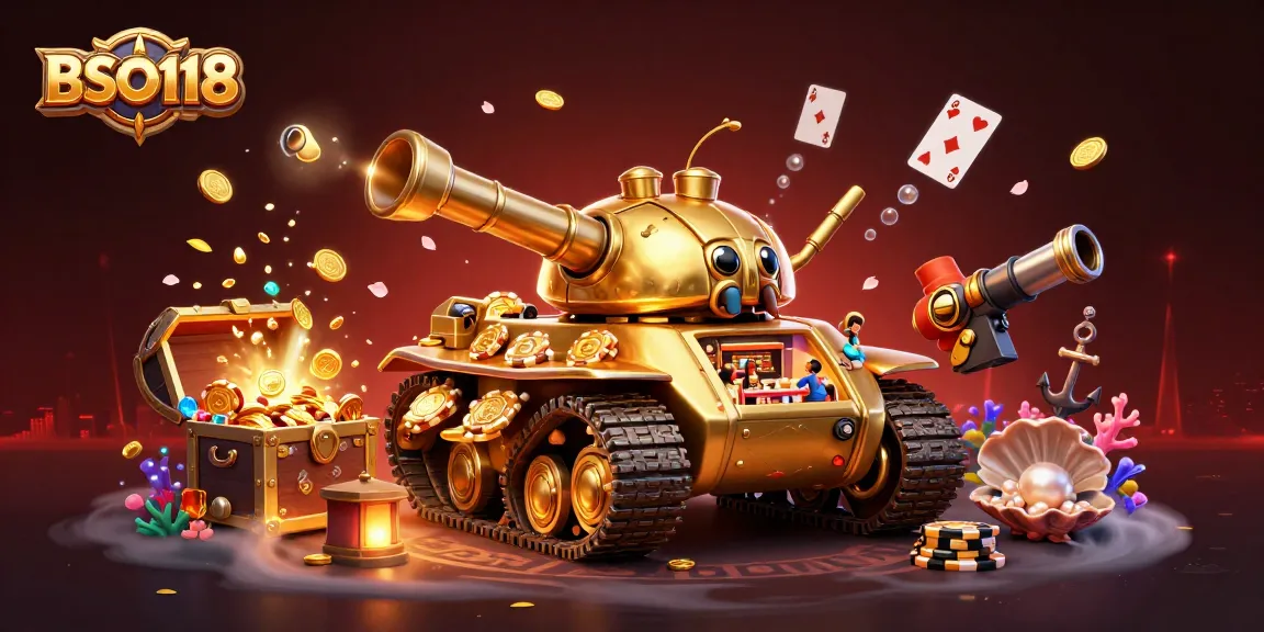 Engage with the BSO118 casino experience featuring a golden beetle tank and vibrant gaming elements.