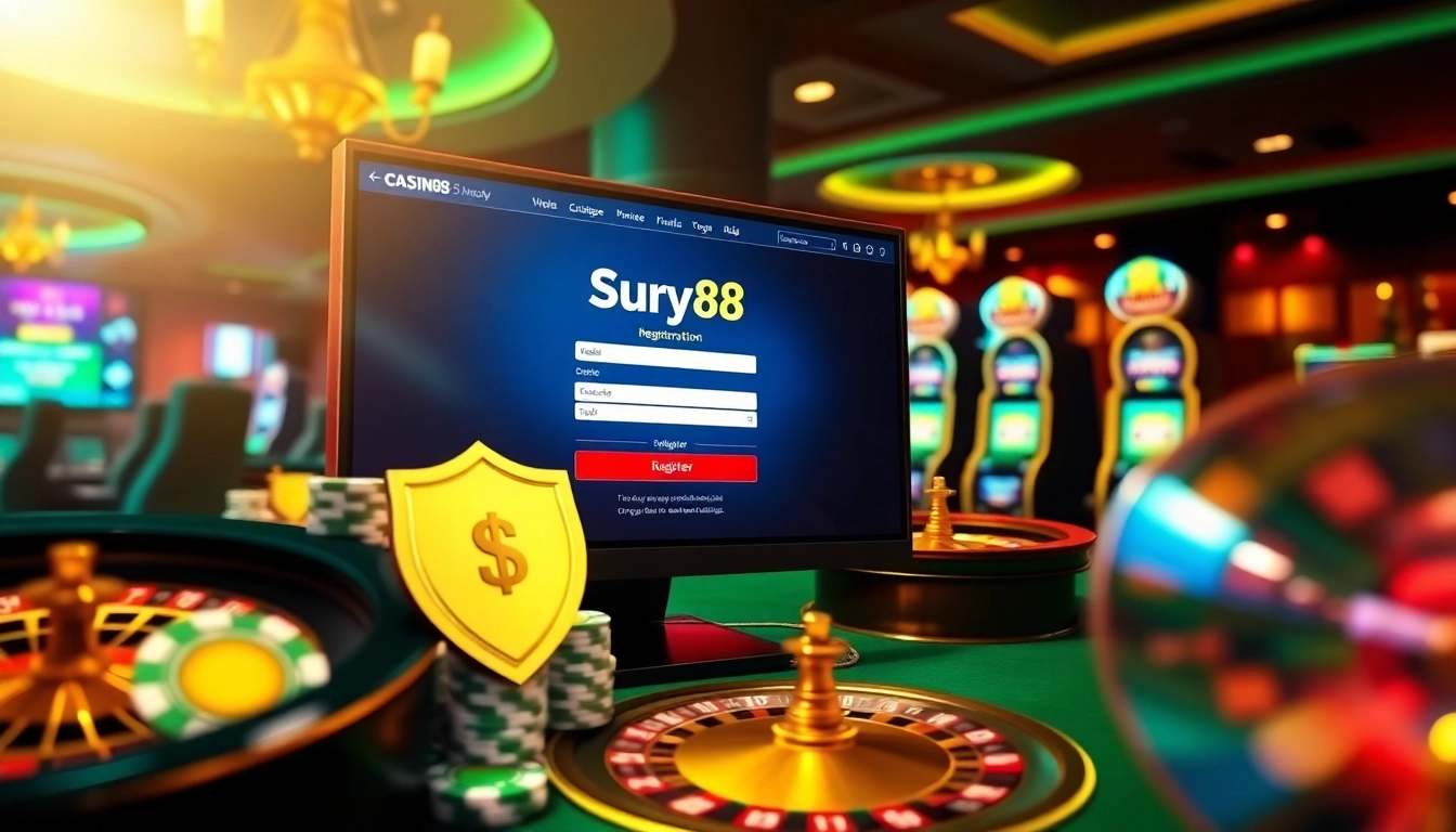 Adegan kasino yang menarik yang menggambarkan pendaftaran online di vipforbest.com/ru/settlepay/registration dengan chip poker dan mesin slot.