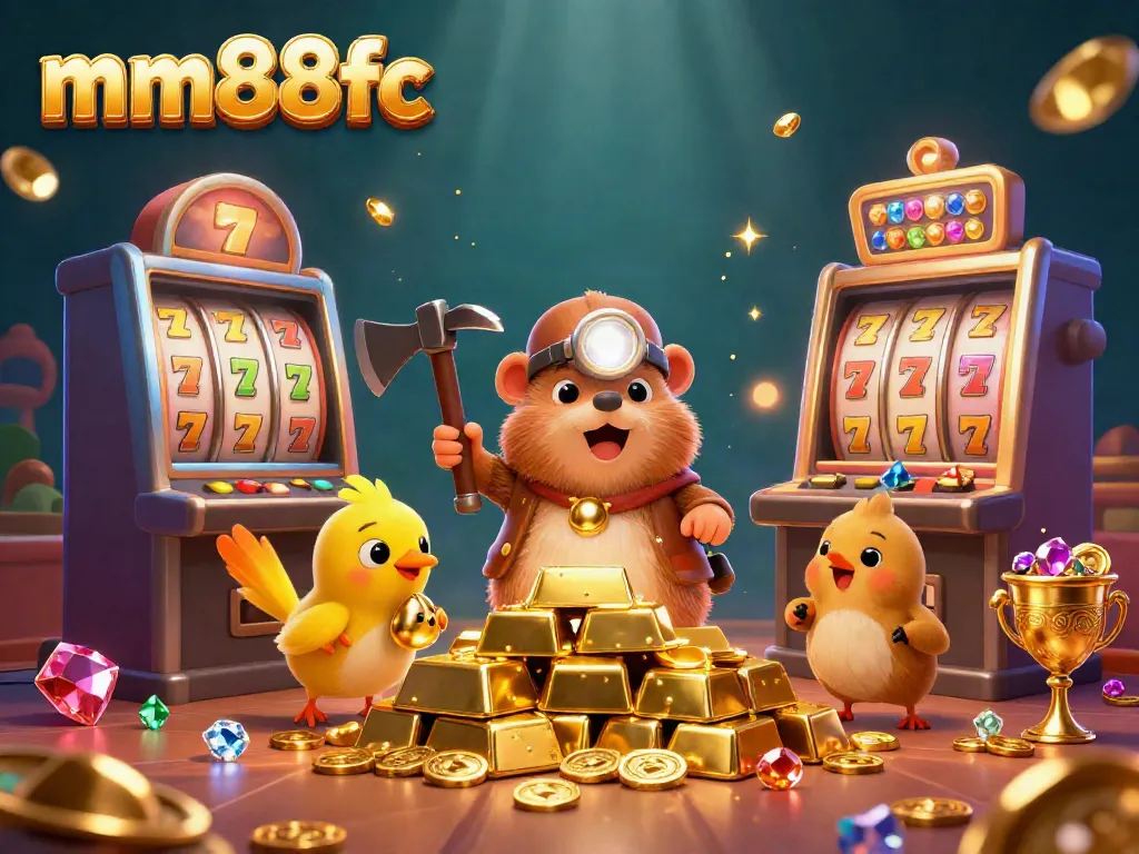 Join the excitement at mm88fc with a treasure-hunting mole discovering vibrant casino riches.
