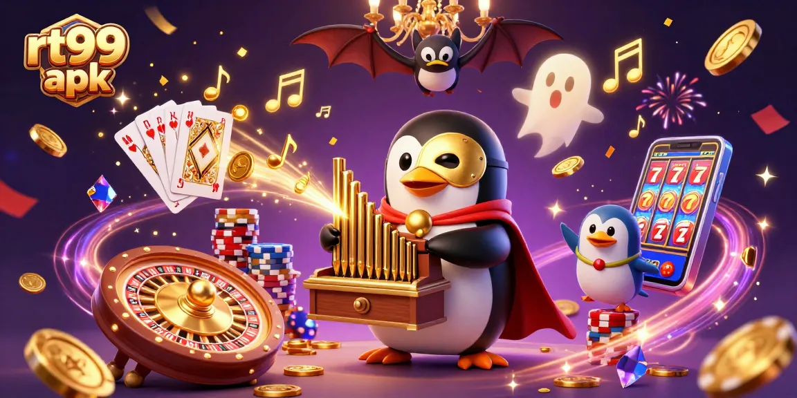 Experience the thrill of gaming with rt99 apk in this vibrant casino-inspired scene.