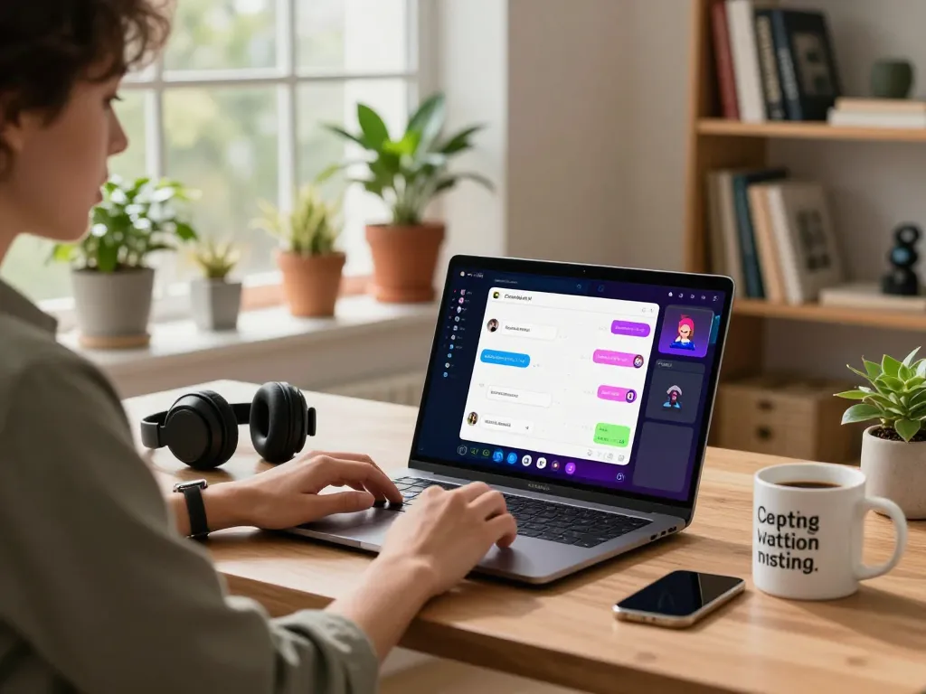Engaging CrushOn AI interaction in a modern home office setting, showcasing user experience with chatbots.