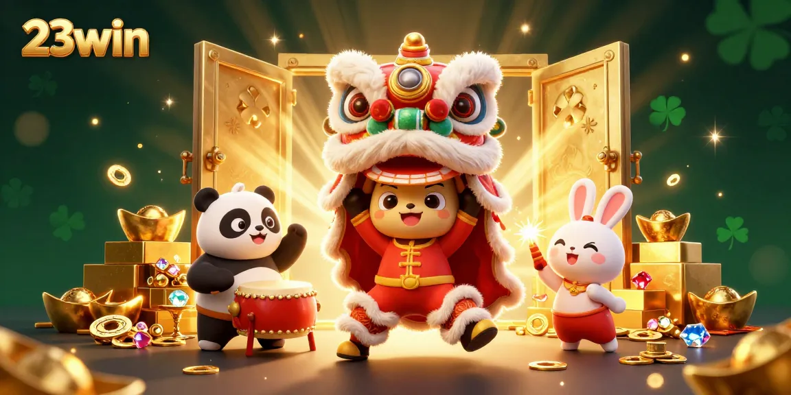 Experience thrilling wins with 23win in this vibrant casino scene featuring dynamic characters and sparkling treasures.