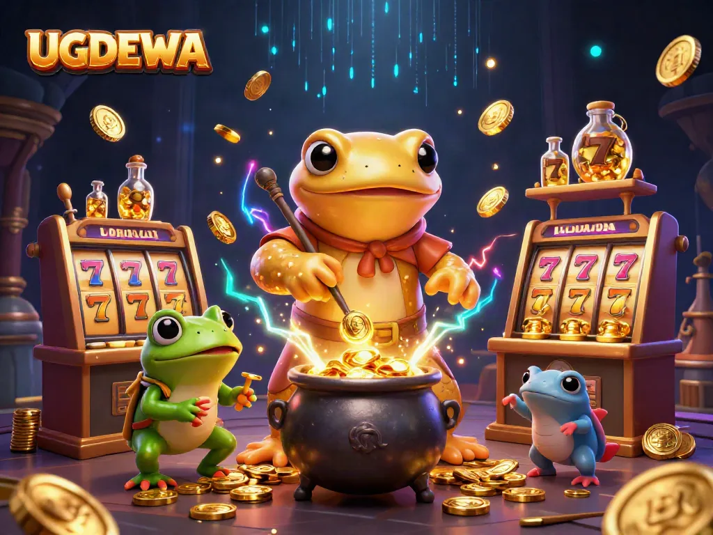 Experience thrilling wins at UGDEWA with a magical illustration of a golden salamander alchemist at work.