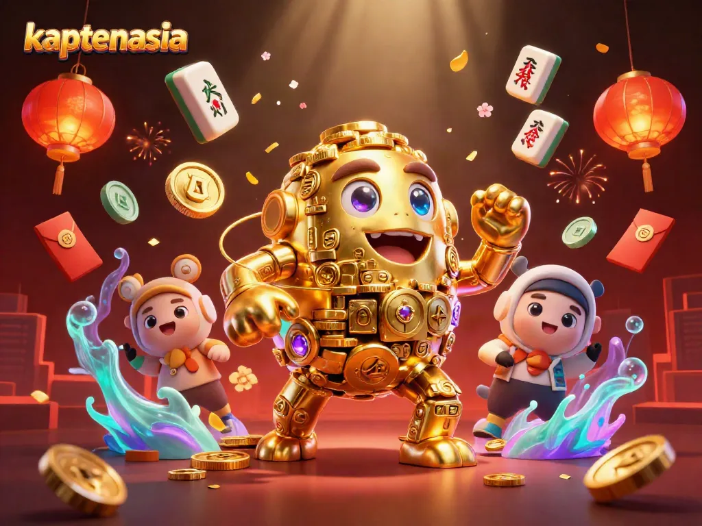 Kaptensia menampilkan golem emas kuno yang mengelilingi elemen permainan judi yang meriah.