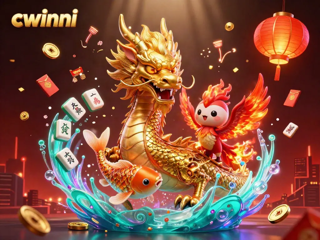 Experience thrilling gambling with cwinni as a fierce dragon, phoenix, and koi fish showcase excitement.