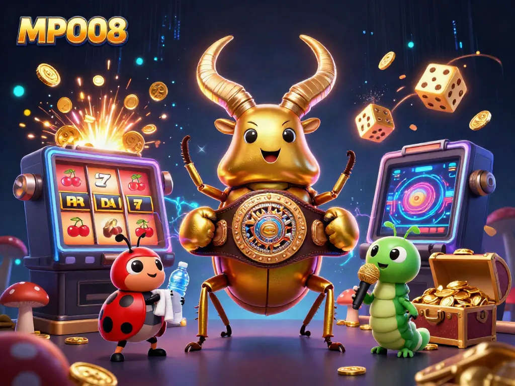 Experience elevated gaming with MPO08's dynamic 3D casino illustration featuring engaging characters and vibrant elements.