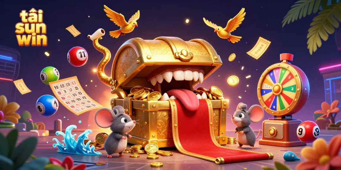 Experience the thrill of gaming with tải sun win in a dynamic 3D illustration featuring golden treasures and vibrant game elements.