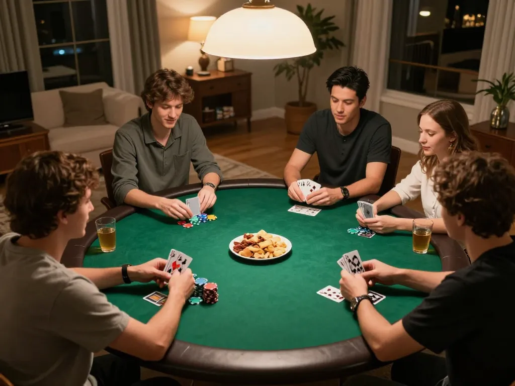 Players enjoying a home poker night strategy session featuring WWBOLA game action