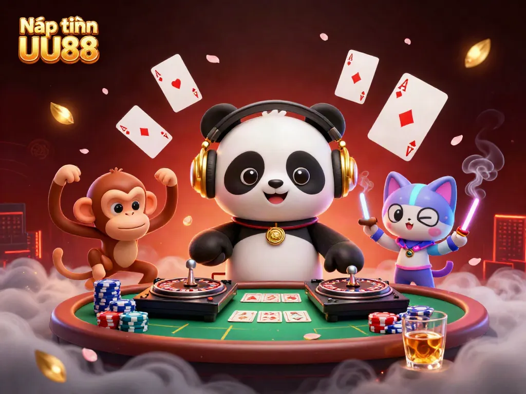 Engage in Nạp tiền UU88 with vibrant 3D characters depicting a lively casino atmosphere.