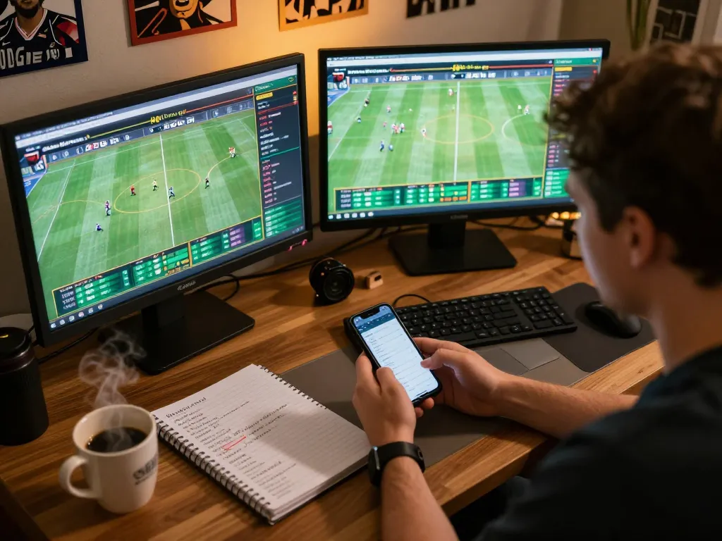 Kuwin sports betting setup with live odds displayed on screens for strategic wagering