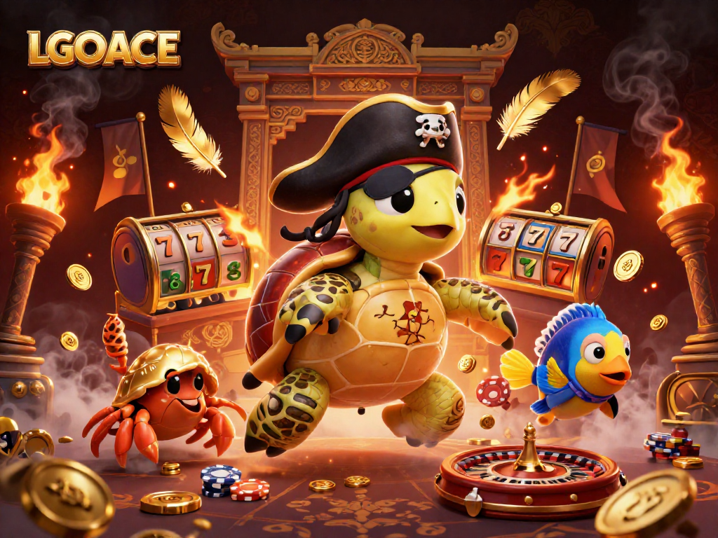 LGOACE's vibrant 3D casino scene with a pirate turtle and gambling elements, perfect for players.