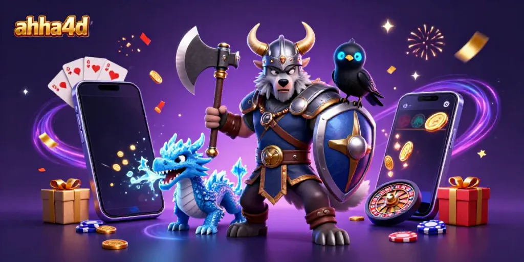 Gambaran AHHA4D, pemain wanita melawan bakat di kasino online dengan slot yang berkilau.