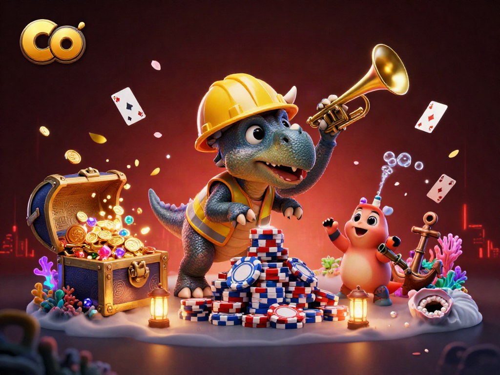 Celebrate wins with co-themed triceratops and parasaurolophus in a 3D casino adventure.