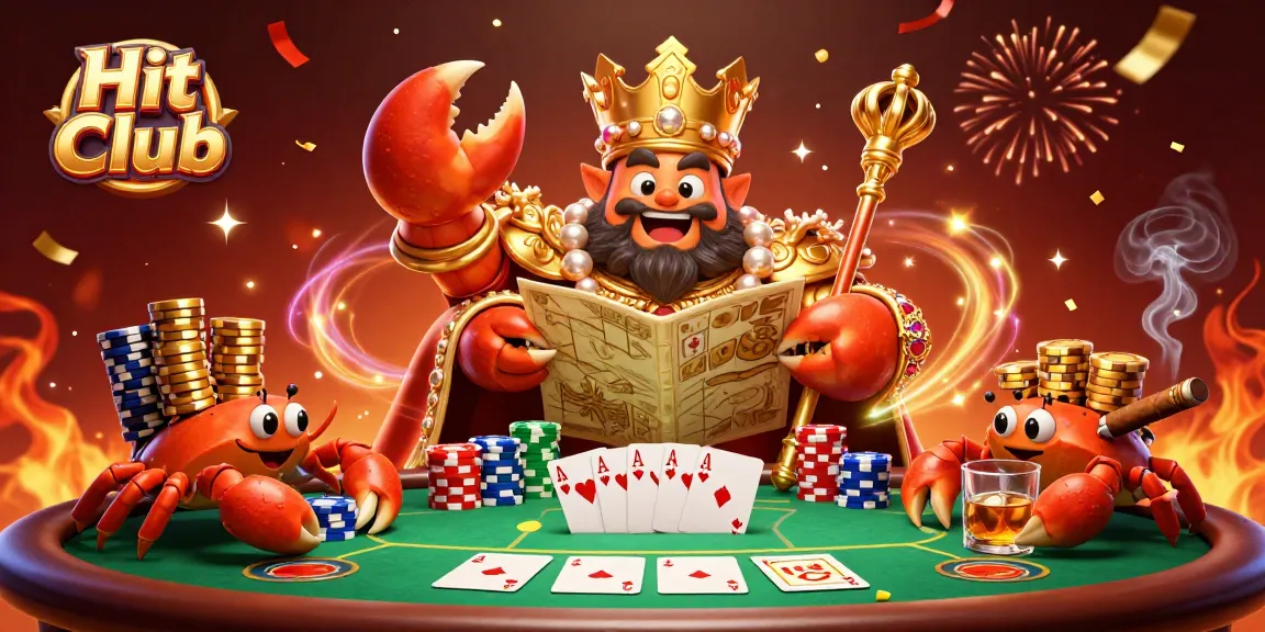 Experience thrilling gameplay at Hit Club with a vibrant poker scene and energetic golden crab emperor.
