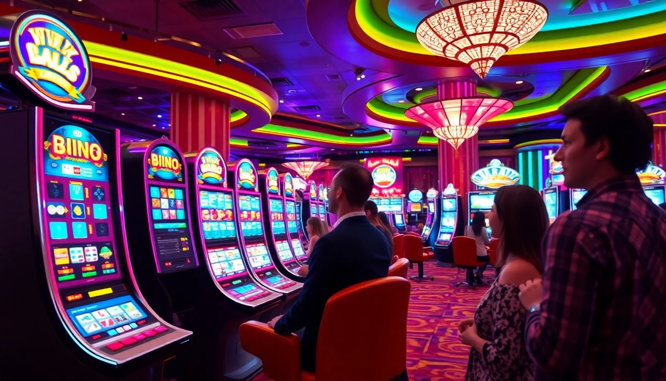 Engaging casino scene with players enjoying afktoto games and vibrant slot machines.