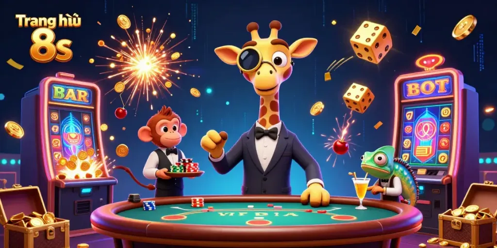 Experience thrilling gaming action on Trang chủ 8s with a high-roller giraffe and unique casino characters.