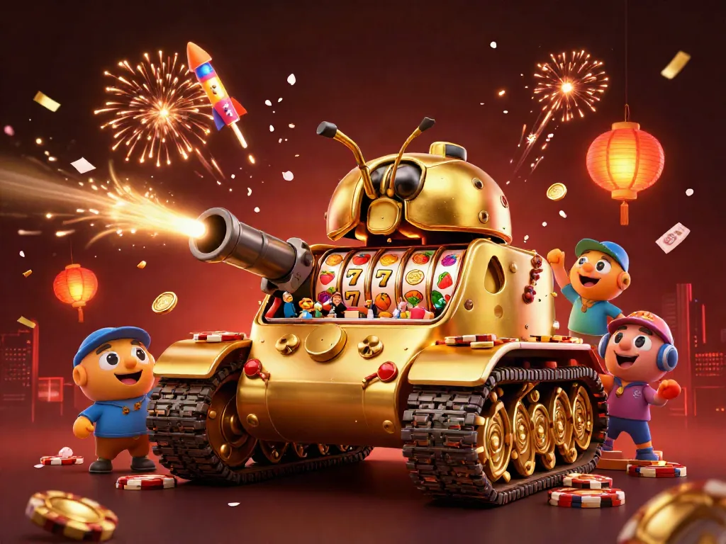 Permainan hoki99 di kasino miniatur dalam tank keledai emas berkilau yang menembakkan konfeti.