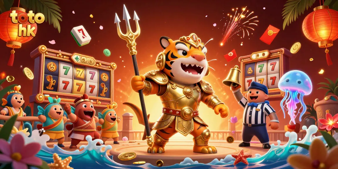 Gambarlah toto hk dengan hiu kartun ganas dalam armor gladiator membawa trident di koloseum laut.